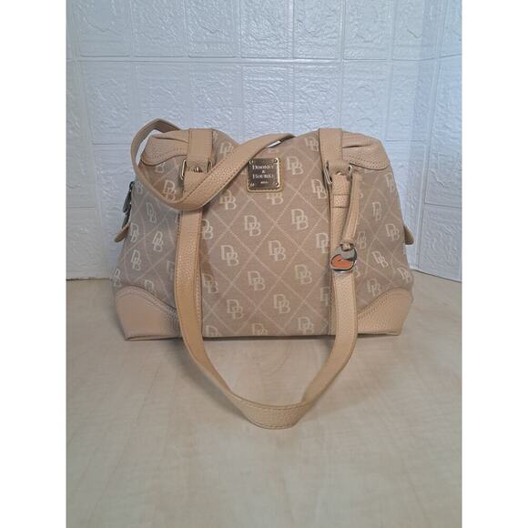 Dooney Bourke Beige Leather Monogram Satchel Handbag Size DB31 - Picture 1 of 12